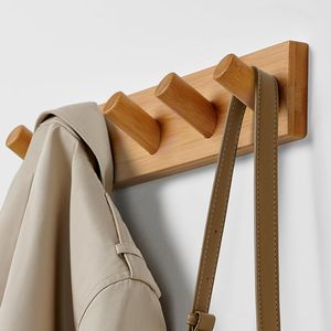Modern Scandinavian Home Decor Wooden Coat Hooks Wall Mount Coat <b>Rack</b> in Bamboo Style for Bedroom Bathroom Kitchen - Product Image 1