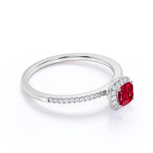 Anillo de compromiso de diamante pavé francés de 925 quilates de plata de ley 0,75, estilo cojín de oro blanco rubí creado en laboratorio para bodas - Product Image 2