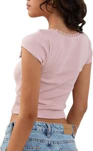 T-shirt court pour femmes T-shirt court Slim Crop Top T-shirt vierge pour femmes Vente en gros Logo personnalisé Nouvelle arrivée T-shirts pour femmes - Product Image 3