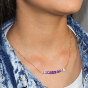 Collar de cadena de barra con cuentas de ópalo de lavanda natural para mujer en plata de ley 925, joyería hecha a mano con relleno de oro amarillo, tamaño 18 pulgadas - Product Image 3