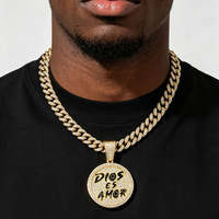 Collier chaîne cubaine avec pendentif rond lettré, bijoux hip-hop étincelants, fourniture d'usine pour tenues de soirée masculines