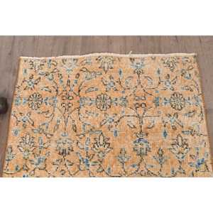 Vintage Turkish Rug, 2.4x5 ft Small Rug, <b>Yellow</b> Blue Ikat <b>Wool</b> Rug - Product Image 4