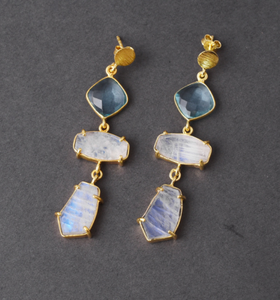 มูนสตันธรรมชาติพร้อมต่างหูท็อปาสสีน้ําเงิน ต่างหูห้อยเงินแท้ 925 - Product Image 6