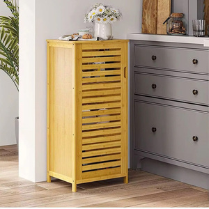 Armoire de rangement multifonction portable en bambou, moderne, 3 étagères, porte simple, 87x33x33.5cm, fabriquée en Turquie - Product Image 1