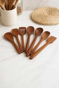 Ensemble de cuillères de cuisine en bois faites à la main | Ustensiles de cuisine écologiques | Ensemble de couverts en bois naturel - Product Image 5