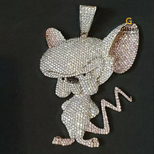 Pendentif et breloque personnalisé en or blanc 10 carats de haute qualité avec moissanite Hip Hop glacé avec une coupe ronde VVS clarté dessin animé - Product Image 4