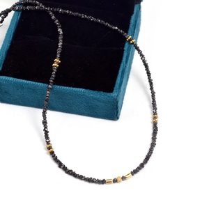 Collier de diamants noirs non coupés 100% bijoux de perles brutes naturelles en argent et plaqué or cadeau pour elle cadeau de diamant naturel véritable - Product Image 5