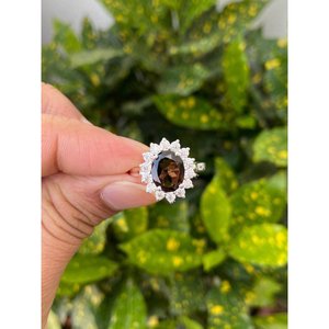 925 Silver Oval Smoky Quartz Ring with Vermeil Rhodium Plating Platinum Material for Everyday Wear - Product Image 1
