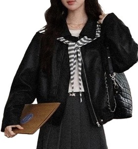 แจ็กเก็ตหนังมีซิปสำหรับผู้หญิงแจ็กเก็ตแฟชั่นลำลองสีตามสั่ง - Product Image 2