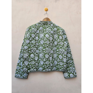 Hecho a mano de alta calidad transpirable Reversible verde girasol bloque impreso Burfi chaqueta acolchada de Invierno para mujer raya única - Product Image 6