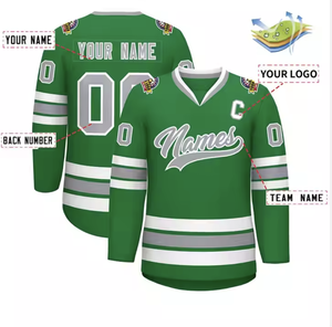 Jersey de hockey sobre hielo de equipo personalizado al por mayor verde-blanco estilo clásico sublimación impresa transpirable antibacteriano secado rápido 100% - Product Image 2