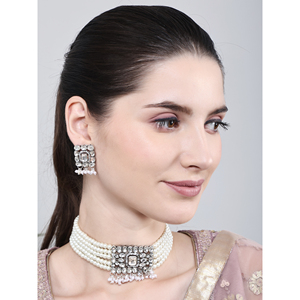 White Square Moti Pearl Necklace Elegant <b>Wedding</b> <b>Accessory</b> - Product Image 1