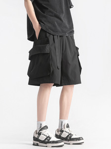 <b>Men's</b> Sporty Casual Loose Fit Quick-Drying Cargo Joker Design Spandex/Polyester Big Pocket <b>Shorts</b> Drawstring Closure Solid <b>Woven</b> - Product Image 5