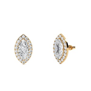 Exquisitos Pendientes de Diamante con Corte Marquesa y Halo Simple, Diamante Cultivado en Laboratorio de 0.60 Ct en Platino, para Novia, Boda, Compromiso, Aniversario - Product Image 3