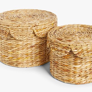 30% เซ็ตกล่องเก็บของผักตบชวา2ใบหอยเชลล์พร้อมฝาปิดเป็นมิตรต่อสิ่งแวดล้อมยั่งยืนสำหรับบ้านห้องครัวห้องรับแขกห้องนอน - Product Image 4