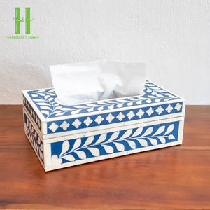 Boîte à mouchoirs en incrustation d'os gris et blanc à motif floral de haute qualité - Product Image 3