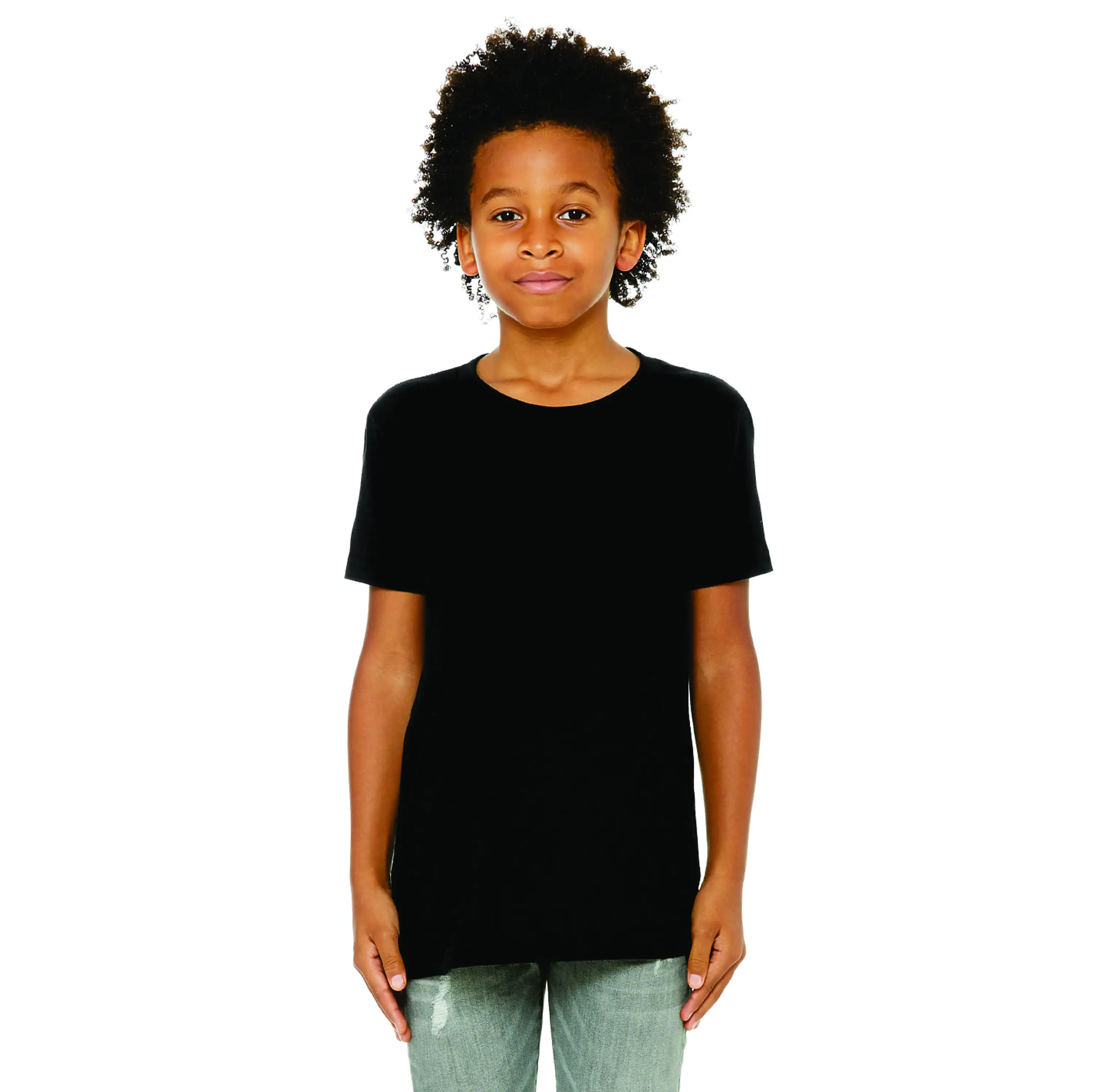 T-Shirt à manches courtes 50% Polyester 25% Airlume en coton peigné à anneaux 25% rayonne 40 simple 3.8 oz noir uni pour jeunes