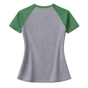 T-shirt à manches raglan gris acier 08 Sororité grecque pour femmes, rose et vert, vêtements décontractés élégants pour la sororité universitaire - Product Image 4