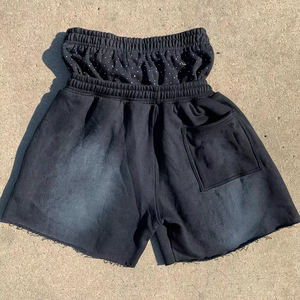 Sweat-shirt vintage délavé au soleil pour hommes, short, coton éponge français sérigraphié, lavage à l'acide, solide, utilisation décontractée du fitness - Product Image 3