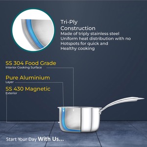 Cookware Stainless Steel Riveted Handle Sauce Pan without Lid Durable Design Food Grade Easy Clean Exotic Silver Shining - Product Image 2