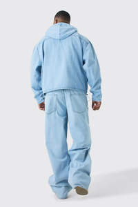 Pantalon denim cargo gris super baggy personnalisé Pantalon de survêtement rigide délavé à l'acide unisexe Streetwear Style décontracté avec plusieurs poches - Product Image 3