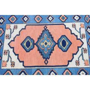 Alfombra Turca Vintage de 2.8x3.4 pies, Alfombra Pequeña, Alfombra de Lana Azul - Product Image 5