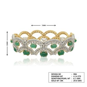 Women's Romantic 10.24 TCW FG VVS Natural Rosecut Diamond Emerald Beaded Wedding <b>Bangle</b> 18K <b>Gold</b> with Latest Design - Product Image 3