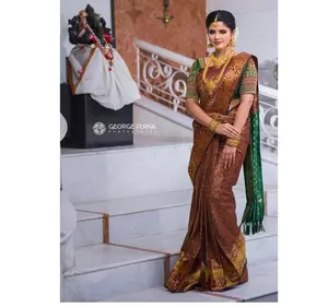 New fashion party wear banarsi silk saree con camicetta piece indian women wear sari cheap low price