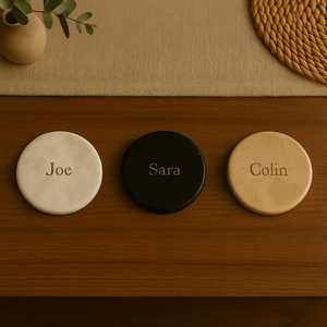 Dessous de verre en marbre personnalisé lot de 6 sous-verres ronds en onyx avec support Décoration de table minimaliste Cadeau pour pendaison de crémaillère - Product Image 4