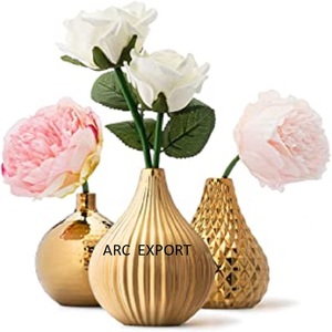 Ensemble de 3 vases décoratifs modernes de style noir et doré, design élégant, design de feuilles, vase fantaisie, prix bas - Product Image 6