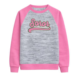 Sweat-shirt à manches raglan et col rond gris chiné, sororité grecque, femmes, rose et vert, sororité universitaire, vêtements décontractés élégants - Product Image 3