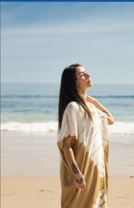 Robe longue maxi de plage Kaftan col en V Tie-Dye marron en coton doux, style déesse, tenue de villégiature estivale, cadeau pour elle, coupe ample, grande taille - Product Image 3