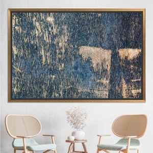 Art mural en verre trempé bleu marine : Impression abstraite sur toile, TOILE ENCARTÉCHÉE DANS UN CADRE DORÉ - Product Image 1