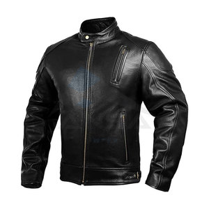 Blouson de moto en cuir avec armure pour homme, style café racer, blouson en cuir véritable, résistant aux intempéries, équipement de protection pour la conduite - Product Image 1