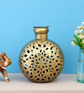 Florero de Metal ecológico hecho a mano para decoración del hogar, boda costera, inauguración de la casa, acabado dorado de alta calidad, Moderno - Product Image 1