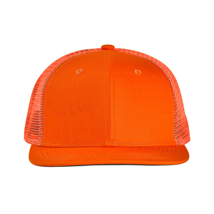 Sombrero de camionero naranja en blanco al por mayor, paneles traseros de malla frontal estructurados, gorras de camionero con ala precurva ligera y Snapback ajustable - Product Image 2