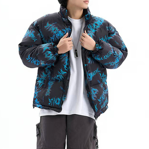 Chaqueta Acolchada con Estampado Gráfico Gótico Y2K para Hombre, Chaqueta de Invierno con Estampado Completo, Estilo Urbano, Chaqueta Acolchada Roja con Graffiti, Chaquetas Acolchadas Personalizadas - Product Image 2