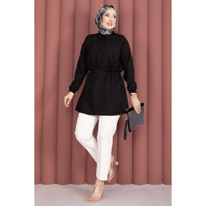Túnica de Mujer con Botones y Cinturón, Formal, de Popelina, Lino, Viscosa y Algodón, Talla XL Disponible en Negro para Fiestas - Product Image 4