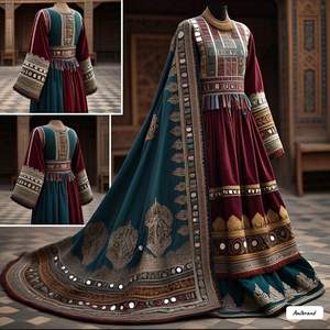 เดรสชาวอัฟกานิสถานวินเทจแบบดั้งเดิมสไตล์เรียบง่ายผ้าชีฟองระบายอากาศได้แขนยาวปักลายอินเทรนด์รายละเอียดทางวัฒนธรรม - Product Image 2