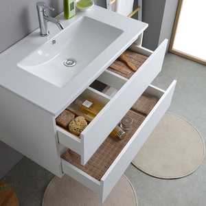 Meuble de salle de bain mural blanc de 80 cm avec lavabo Bali et miroir, ensembles de salle de bain complets - Product Image 4