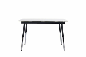 Modern Extendable Marble <b>Dining</b> <b>Table</b> White Top Butterfly Mechanisma Black Chrome Metal Legs Space Saving Furniture for 6-8 Pers - Product Image 3
