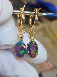 <b>Gold</b> Plated Black Opal Earrings IGI Certified 925 Sterling Silver Elegant Anniversary Gift for Women - Product Image 4