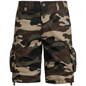 Shorts cargo camouflage pour homme, taille mi-haute, fermeture boutonnée, en coton respirant, style décontracté Bermuda avec poches - Product Image 1