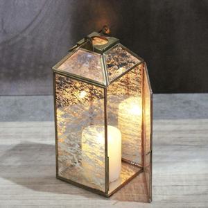 Linterna votiva de cristal antiguo hecha a mano, marco de latón dorado con candelabros de madera de vidrio de mercurio para decoración del hogar, bodas de Navidad - Product Image 4