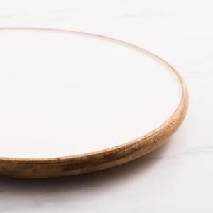 Round enamel wooden Lazy Susan with elegant leaf pattern degree rotating <b>stand</b> ideal for serving cakes <b>pizza</b> or desserts - Product Image 2