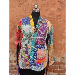 เสื้อแจ็กเก็ตสไตล์ชนเผ่าบุผ้าสำหรับผู้หญิงเสื้อคลุมอาบน้ำผ้าฝ้ายทอมือเสื้อโค้ท Maxi สั้นพิมพ์ลายขายส่ง - Product Image 6