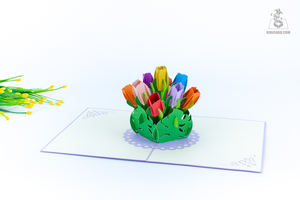 OEM Vente en gros Carte pop-up 3D multicolore Tulipes Carte de vœux en papier artisanal du Vietnam Impression offset - Product Image 3
