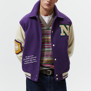 Wholesale Custom Woolen Leather Varsity Jackets <b>Stand</b> Winter High Street <b>Work</b> Style Chenille Embroidery Heated Features Men's - Product Image 2