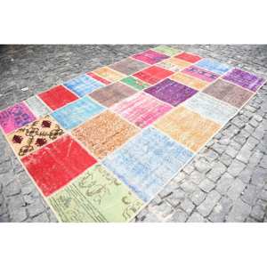 Alfombra turca Vintage ecléctica área grande respaldo de látex de lana Beige 6,5X9,8 pies Patchwork para dormitorio pasillo para decoración de cabecera - Product Image 2