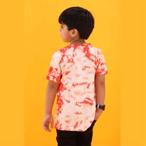 T-shirt tricoté en pur coton pour garçons, longueur régulière, col rond, demi-manches, Rose, Tie and Dye, 100% - Product Image 5